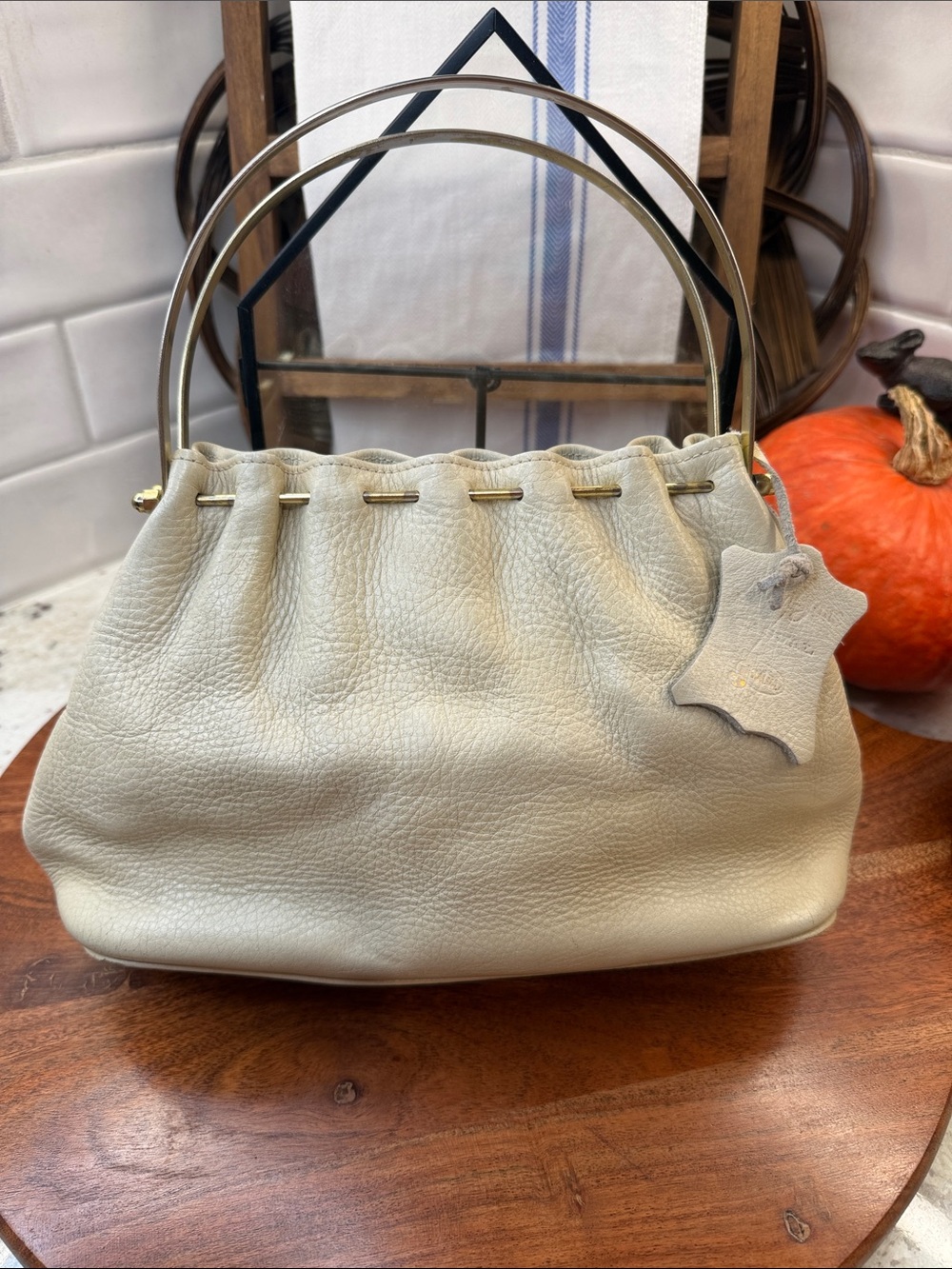 Vintage Justin Leather Handbag with metal handle